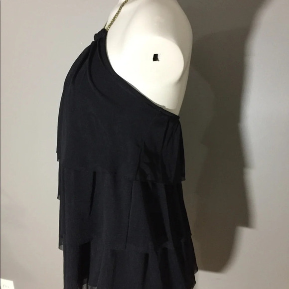 Express black tiered halter top with brass chain S - Picture 3 of 9